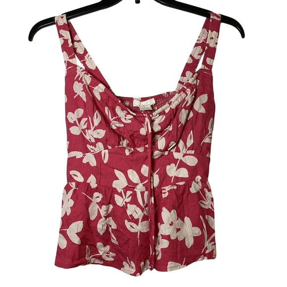 URBAN Romantics Tops - Urban Romantics Red Floral Peplum Tank Top Ruched Sweetheart Neck Smocked Back M